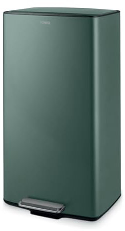 Tower T838020FOR 40L Rectangular Pedal Bin, Made from Strong & Durable Carbon Steel, Inner Bucket, Carbon Filter Compartment, Forest Green