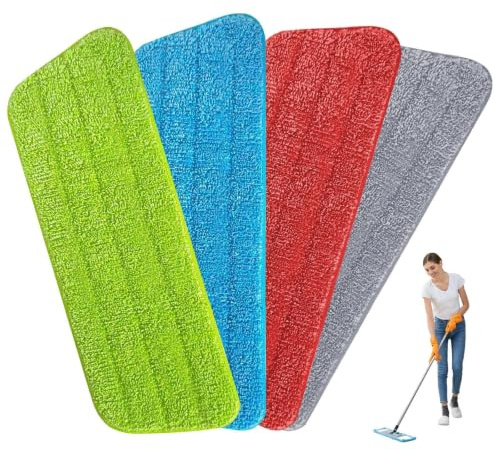 4 Pack Mop Heads, 40.5 x 14 cm Microfiber Mop Pads, Replacement Mops Pad, Anti-Skid Quick Drying Design, Spray Mops Pads, for Hardwood, Tile, Laminate Floors