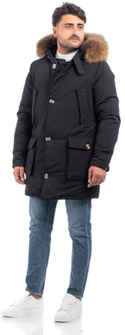 Parka Uomo Eskimo Neve Imbottito Cappuccio Giubbotto Invernale Piumino Lungo VEQUE