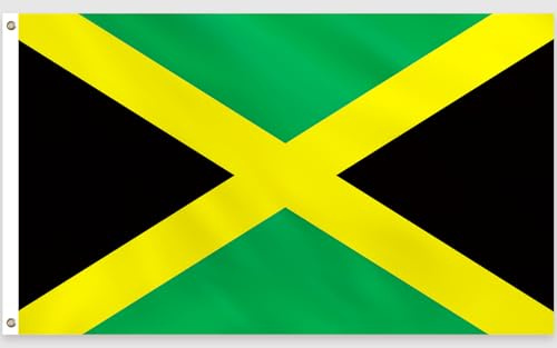 PartyYaa Jamaika Flagge, 150 x 90 cm Jamaica Flagge Einseitiger Druck mit 2 Messing-Ösen, Wasserfest, Jamaikanische Fahne für Tag der Kultur, WM, Straßen, Garten, Bar Party Deko