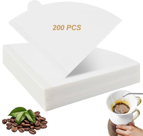 Kaffeefilter Größe 2-200 Stück Filtertüten, V-förmiger Kegel Kaffeefilter, Ungebleichte Coffee Papierfilter für Kaffeemaschinen Kaffeekanne Filterbecher (2-4 Tassen)