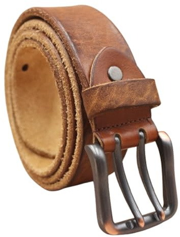 ZNEL Herren Damen Vintage Doppelpin Gürtel Mit Doppeldorn Schließe Antik Beiläufige Ledergürtel Mit Doppel-Loch ösen Jeansgürtel Kürzbar(105cm/41, Brown)