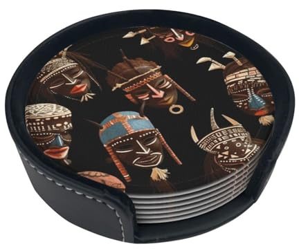 Untersetzer für Getränke, Motiv: afrikanisches Ritual, ethnische Tribal-Untersetzer, 6 Stück, Leder, Teetassen-Untersetzer, Getränkeuntersetzer für Tasse, Küche, Bar, Heimdekoration