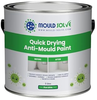 Mould Solve Anti Mould Paint 5 L – Matt White. Quick Drying, Washable & Durable. Anti-Condensation Formula. Protects Against Black Mould Growth. For Bathrooms, Kitchens & Ceilings. Easy Application