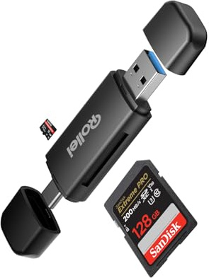 Rollei 2 in 1 Kartenlesegerät SD Kartenleser & microSD Card Reader | Kartenlesegerät mit USB 3.0 & USB C Dual Stecker OTG Karten Leser für iPhone 17/16/15 Serie Android Mac PC