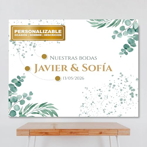 Cartel Personalizable Ceremonia Eucalipto (Textos Personalizables), Tamaño 100x80cm, Papel 180gr, Decoración de Ceremonias