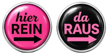 Hier rein da raus Ohrstecker Chirurgenstahl 8 mm oder 12 mm - lustig Spruch Spaß Gag - Cabochon Ohrringe - funny gift - stud earrings - Geschenk für Frauen & Mädchen