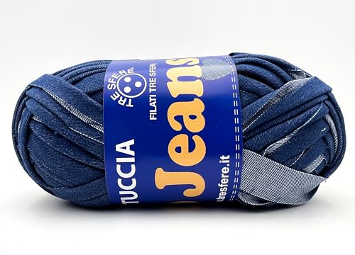 Fili & filati Fettuccia Waoo Jeans, 200g 47mt, 40% cotone 60% Microfibra, Larghezza 2cm, per Borse e Accessori Uncinetto 12-15 (JEANS, Denim - 04)