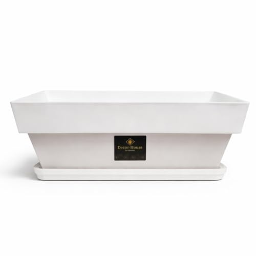 Pack 4 jardineras maceteros rectangulares 30 cm, plástico mate resistente con drenaje, ideal balcón terraza interior exterior, para plantas flores huerto urbano, diseño moderno decorativo hogar
