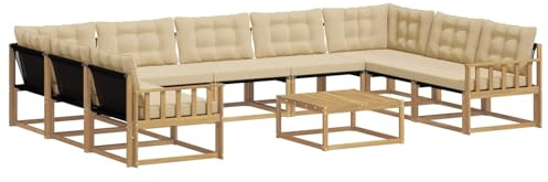 vidaXL Outdoor-Sofagarnitur mit Kissen 10 pcs Weiß und Beige, Garten, modernes Sectional Sofa, strapazierfähige Außenmöbel für Patio, Lounge-Set für Terrasse