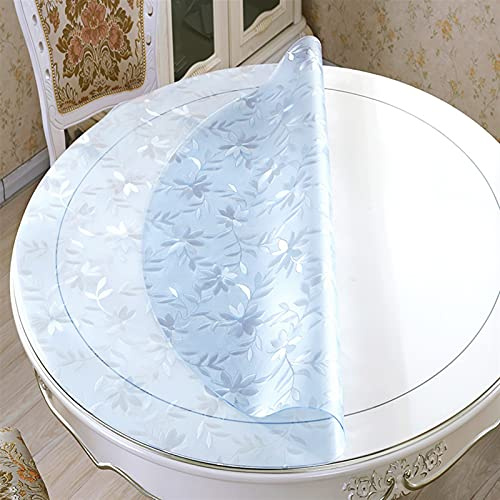 QBYRSSS Mantel Transparente de plástico Transparente de 1,0 mm, Redondo, de PVC, Impermeable, Resistente al Aceite, de Cristal, Suave y Lavable (Flor de Cosmos, 110 cm).