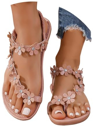Generico Sandalo Donna Estivo Infradito Donna Mare Eleganti Piatti Con Decorazioni A Fiore Bohemia Open Toe Per Casual Spiaggia Piatti da Donna Estate Fiore Flip Flop Estivi Scarpe