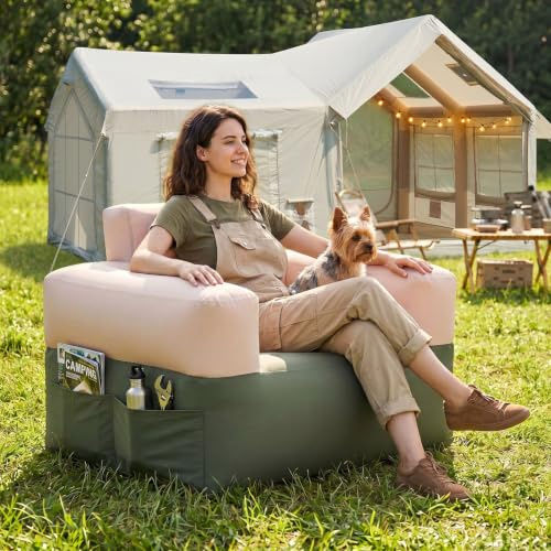 Ytaoeo Aufblasbares Camping Sofa mit Elektropumpe (Einzel(109x83x76cm)) | Aufblasbare Couch mit Rücken Armlehne Unabhängige Luftkammern Oben und unten Für den Innen- und Außenbereich, tragbar