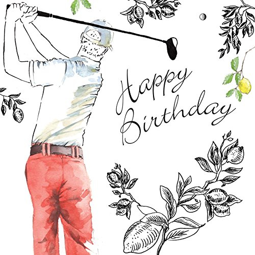 Twizler Geburtstagskarte für Herren, mit Silberfolie, einzigartiger Aquarell-Effekt, Motiv: Golf