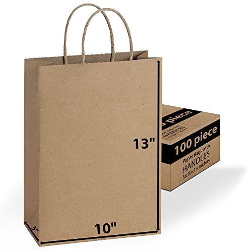 100 sacs cadeaux en papier kraft avec poignées