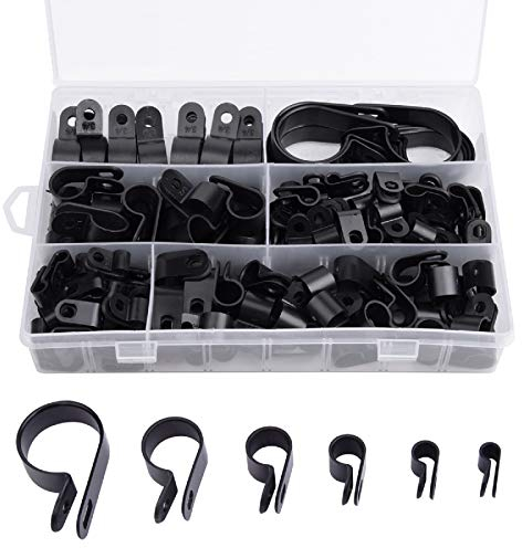 Loscrew 200Pcs Thickened Nylon P Clips Cable Clamp Clips-3/16’’ 1/4’’ 3/8’’ 1/2’’ 3/4’’ 1’’ Mounting R-Type Cable Clip Wire Clamp Audio Fastener for Wire Management,Cable,Conduit and Cable Conduit Kit