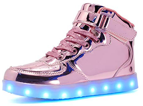 Kauson 7 Farben LED High-Top Schuhe USB Aufladen Leuchtschuhe Licht Blinkschuhe Leuchtende Sport Sneaker Light up Wasserdicht Laufschuhe Gymnastik Turnschuhe Damen Herren Unisex Kinder Shoes 25-46EU