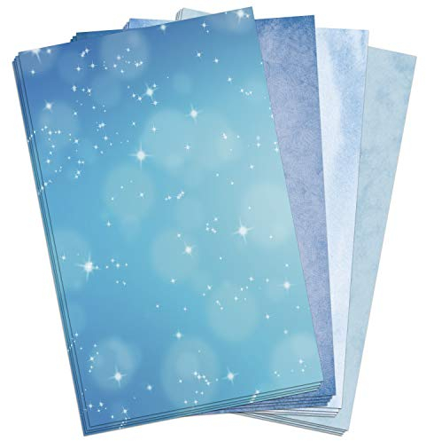 100 Blatt Briefpapier (A4) | Motiv Mix Blau (4 x 25 Blatt) | Motivpapier | edles Design Papier | beidseitig bedruckt | Bastelpapier | 90 g/m²
