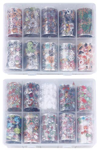 FRCOLOR 20Pcs Halloween Weihnachten Nagel Aufkleber Sternenaufkleber Folie Transfer Papier Aufkleber Nail Art Dekor Zubehör für Halloween Weihnachten Party 4X80cm