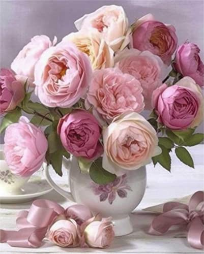 Zariocy 5D Diamond Painting Rose, DIY Peinture Diamant Kit Fleur Rose Rond Complet Diamant Broderie Image Artisanat Kit Toile Tissu Maison Chambre Salon Décoration Murale 30x40 cm