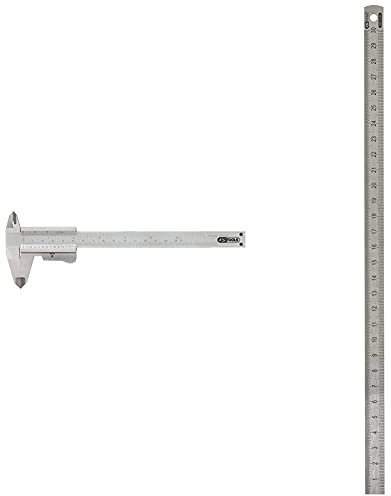 KS TOOLS 300.0510 Calibre à Coulisse becs Doubles INOX Vernier Monobloc Jauge de Profondeur & 300.0104 Réglet Flexible INOX 300 x 13 x 0,5 mm Graduation Recto/Verso