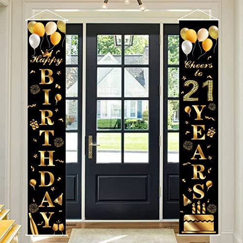 Happy 21st Birthday Door Banner Party Decorations,Black Gold Fabric 21st Birthday Door Porch Sign Banner for boys Girls Women Men 21 Years Old Birthday.Party Indoor Outdoor Decor Supplies