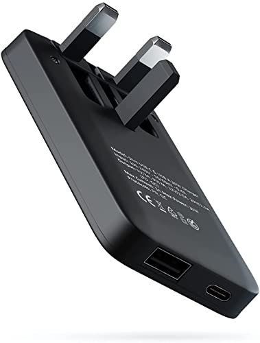 TWICK 20W Ultra Slim USB-C PD & USB QC 3.0 Fast Charger Folding UK Plug | USB Travel Adapter | for iPhone 16/15/14/13/12/11, for iPad, for Samsung Galaxy S24/23/22/S21/20/10/Z/Note 20/Ultra+ (BLACK)
