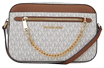 MICHAEL KORS Jet Set Large Leather Crossbody Bag (Vanilla Sig/Luggage)