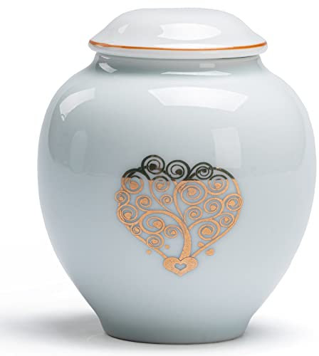PIOSRTRR Mini Urne funeraire,pour Adulte/Animaux,110ml,céramique,Verte-Coeur-Or