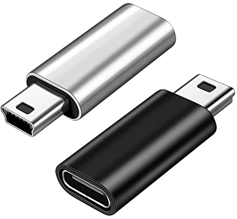 SELIACR Adaptador USB C a Mini USB Paquete de 2, Tipo C Hembra a Mini USB Macho, Adaptador USB Mini a USB C para Cámaras Digitales, Ordenadores y GPS (Negro + Plata)