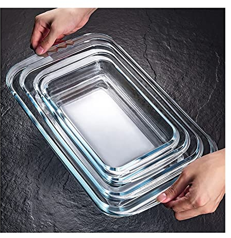 Fuente de Horno Conjunto de platos de cazuela de vidrio - conjunto de artículos de embarque rectangular de 4 piezas, conjunto de plato de hornear de cristal de diseño único, anidación for almacenamien