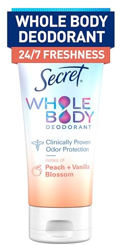 Secret Whole Body Deodorant Cream for Women, Peach & Vanilla Blossom Scent, Aluminum Free Deodorant, 72 HR Odor Protection, 3.0 oz