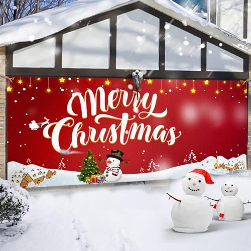 LWuuywa Weihnachten Garagentor Banner, 1,8 x 4 m Weihnachten Urlaub Garagentor Banner Merry Christmas Weihnachten Außen Deko für Party Dekorationen Wand Hintergrund Foto Requisiten
