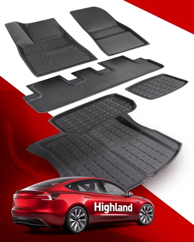 TAPTES 6 Stück Fußmatten für Tesla Model 3 2024 2025, Allwetter Kofferraummatten und Fußmatten für Model 3 2025, 2025 Zubehör für Tesla 3 Highland