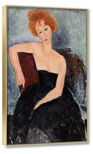 Amedo Modigani Poster & Kunstdrucke auf leinwand-Berühmtes Gemälde Reproduktion Bild auf Leinwand-Junge Rothaarige im Abendkleid-Portrait Leinwandbilder für Wohnzimmer 25x40cm10x16Goldrahmen