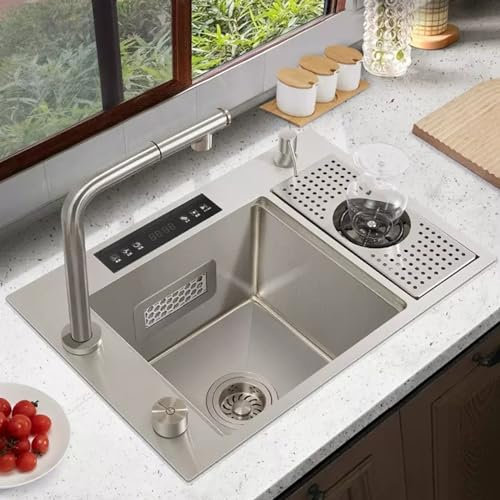 Fregadero Acero Cepillado Fregadero Cocina 1 Seno Fregadero Oculto con Grifo Extraíble