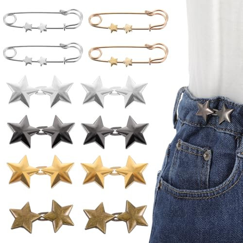Mabor Sterne Hosenverkleinerung Knöpfe,12 Paare Knopf zum Kleid Jeans Hosenbund Enger Machen Knöpfe Ohne Nähen Hosen Enger Machen Clip Mehrfarbige Hosenclip für Jeans und Jeansröcke