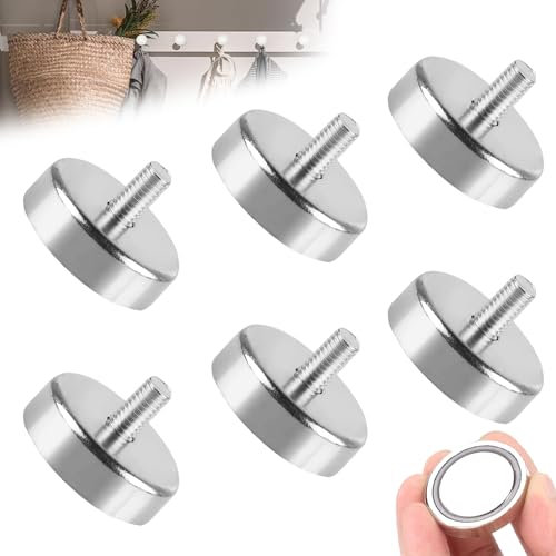 WANDGU Topfmagnet mit Gewinde: 6 Stück Neodym Magnete Ø25mm M6 Gewinde, 36kg Super Stark Haftkraft Magnetsysteme für Schrauben, Öse oder Haken
