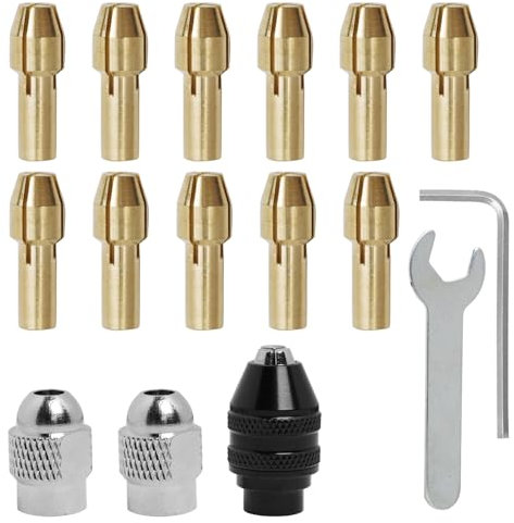 16 Pezzi Mini Drill Mandrini, 4486 Mandrino, Mandrino per Trapano in Ottone, Mandrino Trapano,Cambio Rapido da 0,8 mm a 3,2 mm, Inclusi Dadi in Metallo e Pinza in Ottone per Precisione e Durata
