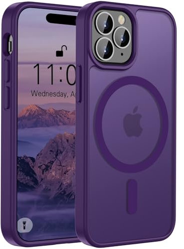 ORDA Magnetic Case for iPhone 15 Pro Max Case,Translucent Matte Back Slim for iphone 15 pro Max phone case,Military Grade Drop Proof Hard Back Protective Cover 6.7-Deep Purple