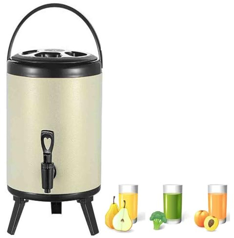 GYYFQH Isolierter 8-Liter-Behälter mit Zapfhahn Edelstahl-Thermoskanne Kaffeemaschine geeignet für Kaffee Tee oder Glühwein tragbarer Kühler(Ivory White,6L)