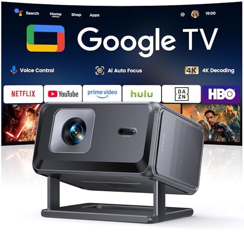Proiettore 4K【Google TV/Compatibile con Netflix】Videoproiettore Auto Focus e 6D Keystone Projector a Focale Corta Proiettore Portatile WiFi Bluetooth Proiettori Rotabile Home Cinema per Casa e Esterno