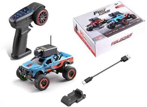 MECHIX WL 1/64 Scale FPV Mini RC Truck with WiFi Camera, Auto-Pairing, Full Proportional, Remote Controller Included, RTR, Blue