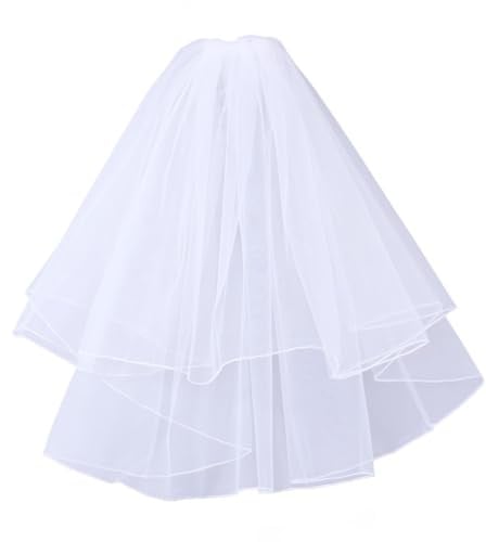 JJUNW 1 Stück Kurz Hochzeit Brautschleier, 55cm Weiß Brautschleier Tüll Braut Hochzeit mit Kamm Für Bachelorette Party Junggesellenabschied