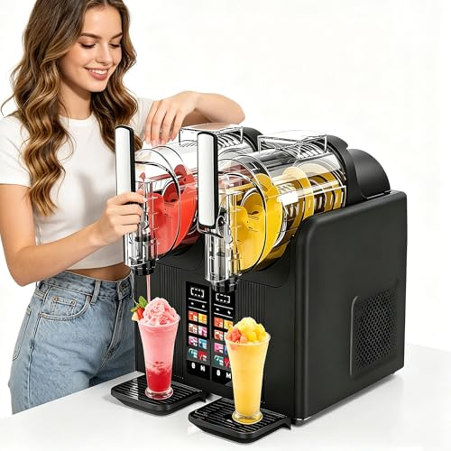 AityBuy Máquina De Granizados Comercial, 2 L, para Margaritas Congeladas con Controles Independientes Y Pantalla LED, Ideal para Bares Y Restaurantes De Alto Tránsito. DoubleBowl-Black