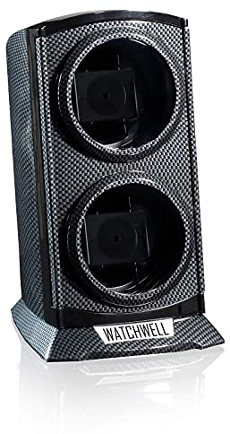 Watchwell® Uhrenbeweger Castor Carbon mit Blauer LED Beleuchtung für 2 Automatikuhren