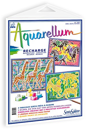 Sentosphère - Recharge AQUARELLUM - ZEBRES GIRAFES PANTHERES - Recharge Cartes Aquarellum - Kit Peinture - Peinture Aquarellable Magique - A partir de 8 Ans - fabriqué en France