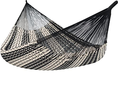 Sunnydaze Hamac double tissé à la main XXL en corde épaisse pour l'extérieur – Capacité de 283,5 kg – Hamac d'extérieur robuste – Noir/naturel