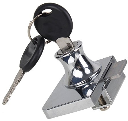 Serrure en acier chromé pour vitrine, serrure pour porte en verre, sans perçage, avec 2 clés et vis