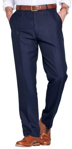 Chums Men's HIGH-Rise Trousers Poly Twill Pants with Stretch Waist | Pleated, Self-Adjusting Waistband for Additional Comfort, Smartly Tailored with Zip Fly